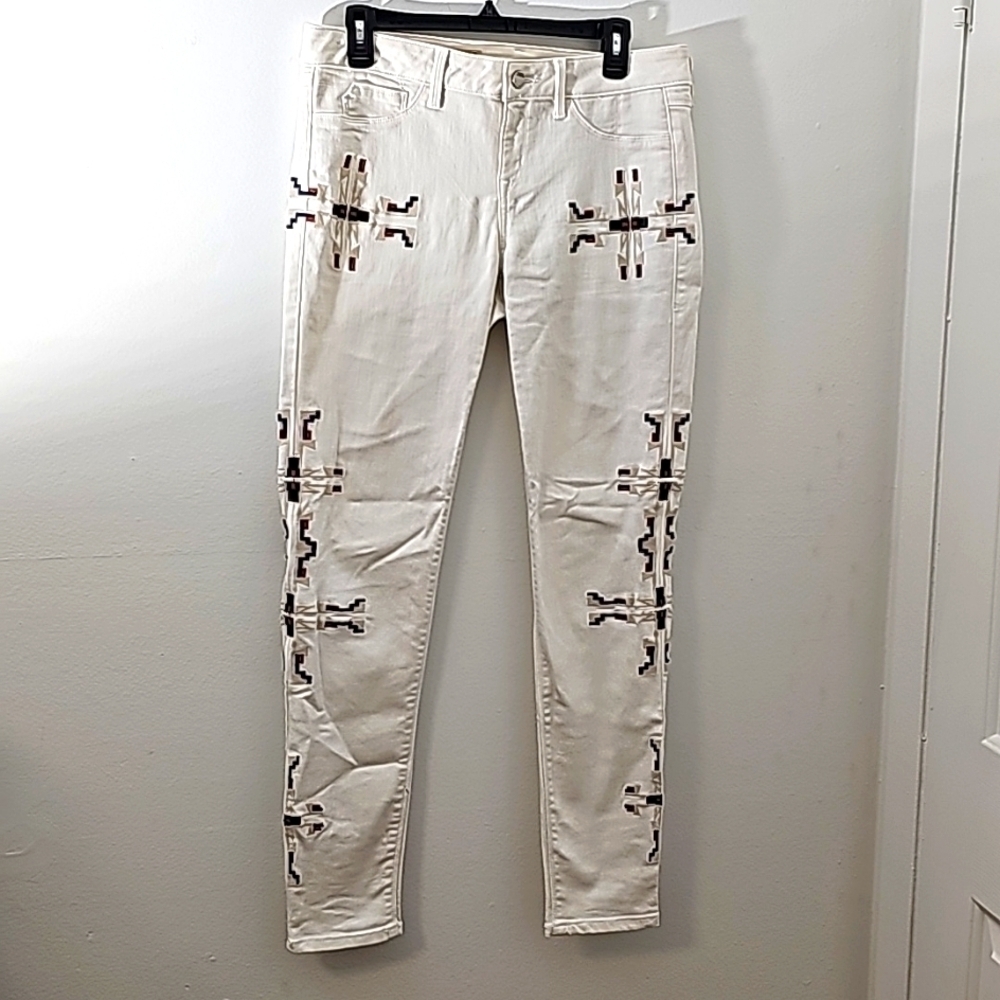 FRAGIL blue jeans, women's enbroidery cream  size 31‎ skinny jeans South …